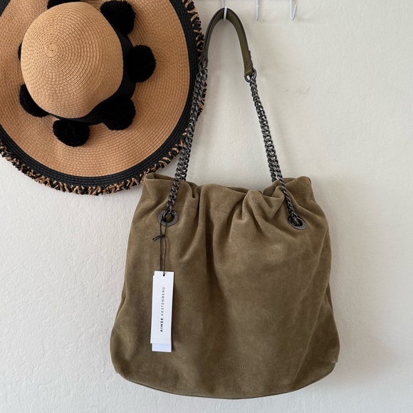 Aimee Kestenberg Handbags - NWT Aimee Kestenberg Olive Green Suede Leather Tribeca Chain Tote Bag